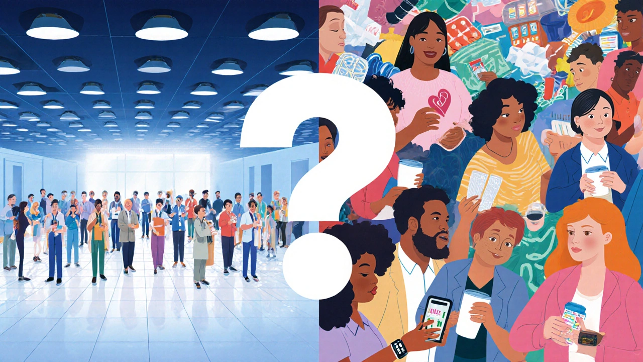 Clinical trial room vs real-world pharmacy with patients using apps and wearables.