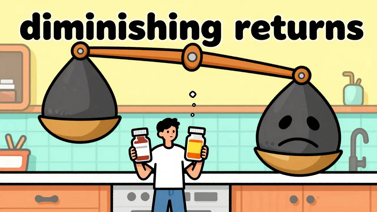 Illustration showing the minimal benefit and increased risk of taking dual acid suppressants.